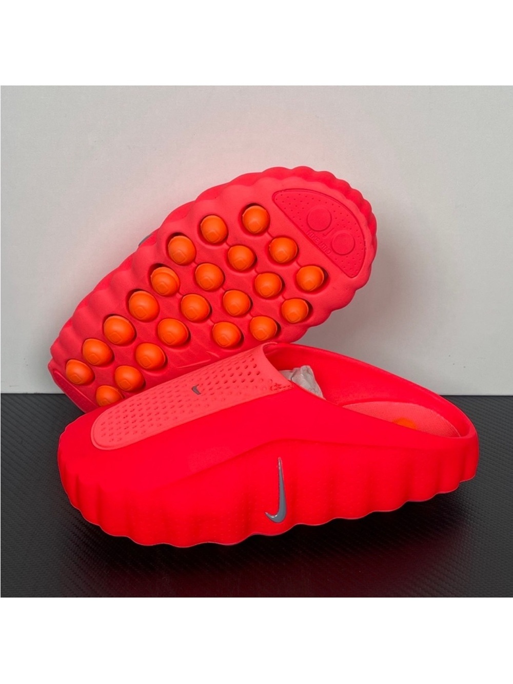 Nike Kids Bright Red Slip-On Clog with Orange Studded Outsole